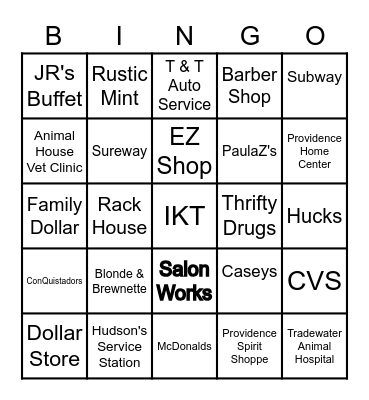 Providence Tourism Business Bingo Card