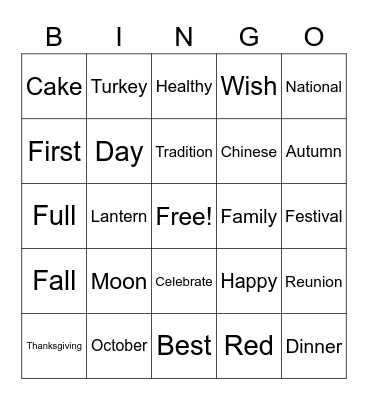 Mid-Autumn Festival Game Bingo Card