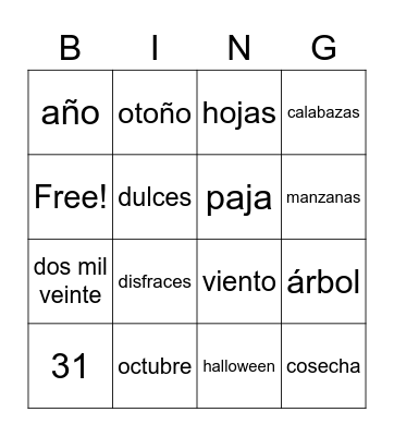 Otoño Bingo Card