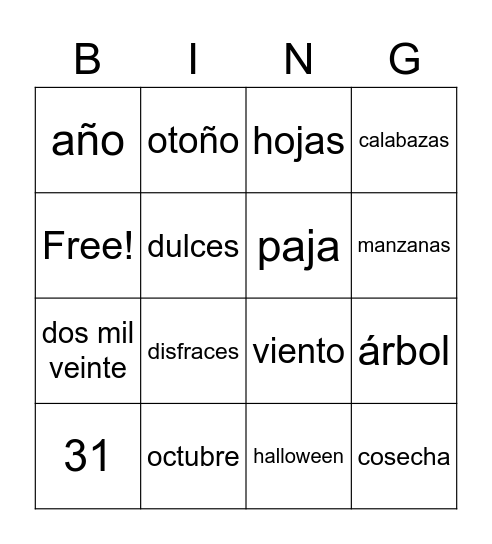 Otoño Bingo Card