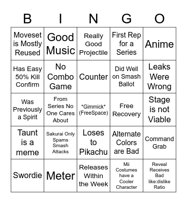 DLC Reveal Bingo Card
