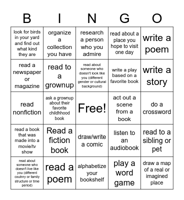 Library choice bingo Card