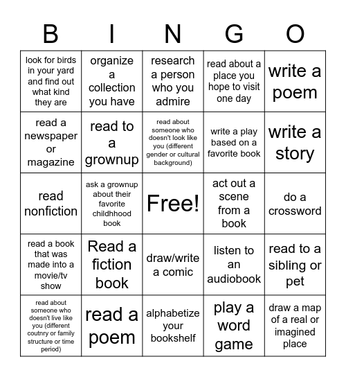 Library choice bingo Card