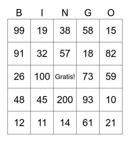 Tombola: I Numeri Bingo Card