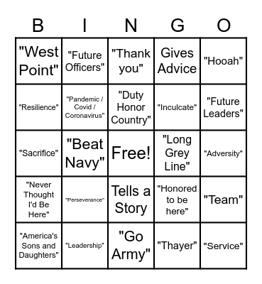 Thayer Dinner Bingo Card