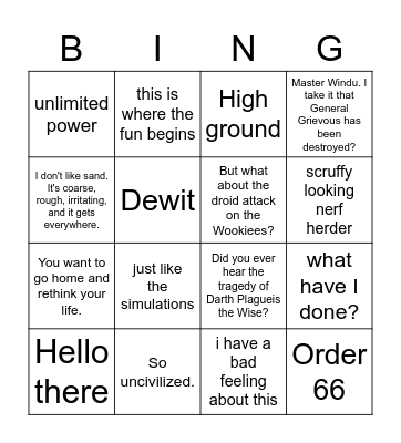 Star Wars BINGO Card