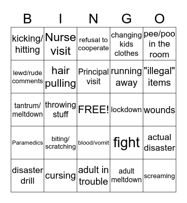 School Employee Bingo Card