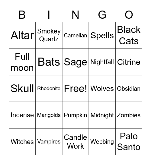 Halloween/Full Moon BIngo Card