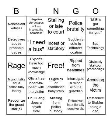 SVU Bingo v.2 Bingo Card