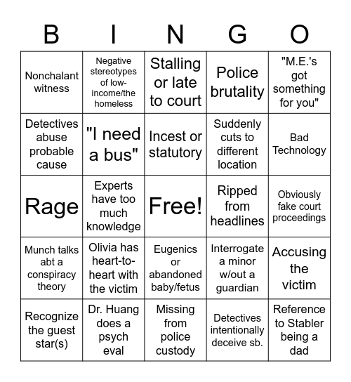 SVU Bingo v.2 Bingo Card