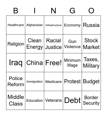 Presidential Campaign Bingo Card