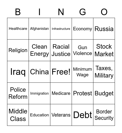 Presidential Campaign Bingo Card