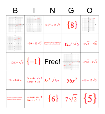 Algebra 2 Bingo Card