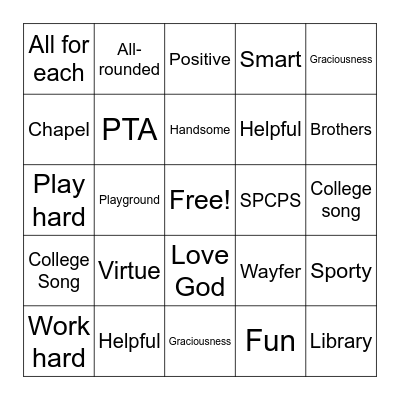 Graduation Party Bingo Card