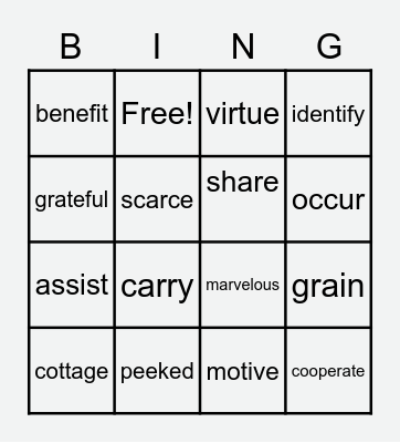 Vocabulary Bingo Card