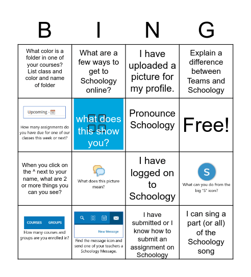 Schoology Bingo Card