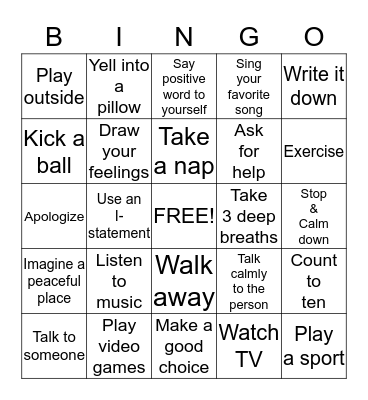 Coping Skills  Bingo Card