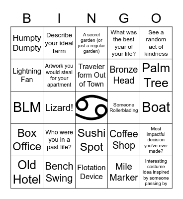 Bingo Date Bingo Card