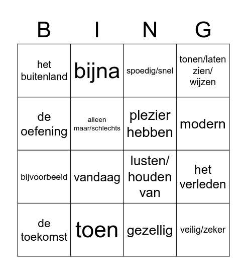 Examen-Wörterliste Bingo Card