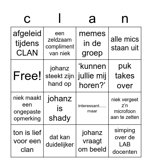 kritiek van niek Bingo Card
