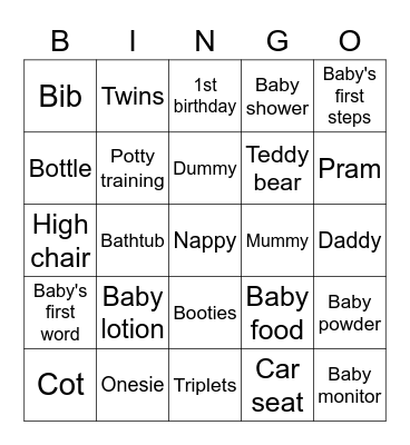 Baby Bingo! Bingo Card