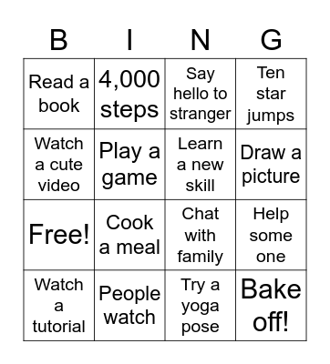 Activity Bingo Card