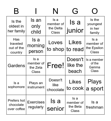 Sisterhood Bingo Card