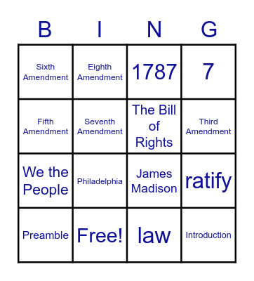 Constitution and Bill of Rights Bingo Card