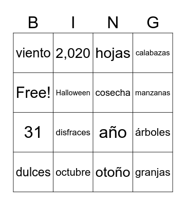 Bingo de octubre Bingo Card