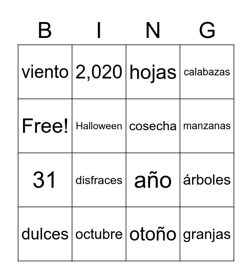 Bingo de octubre Bingo Card