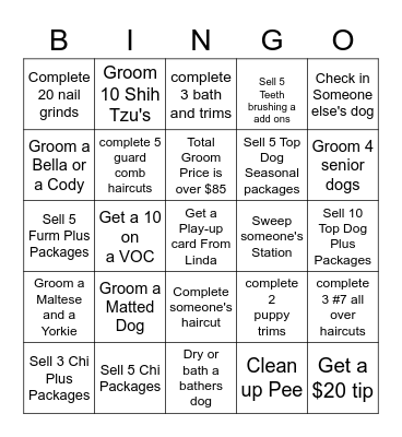 October Salon Bingo : Spooky    Groomer Edition Bingo Card