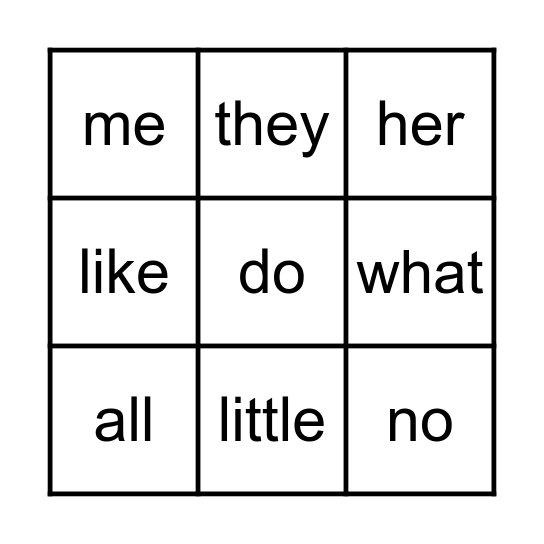 Tricky word Bingo Card