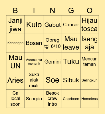 Veya Bingo Card