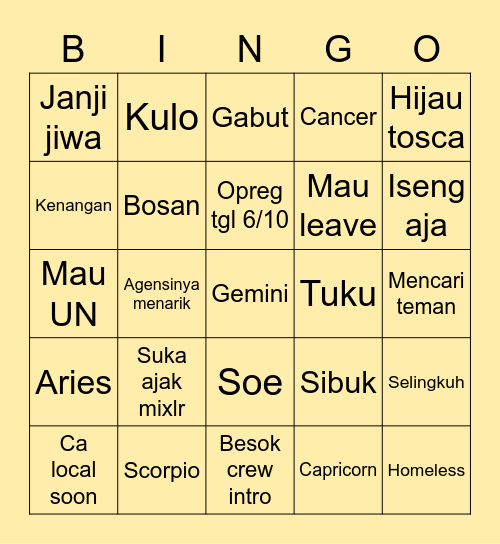 Veya Bingo Card