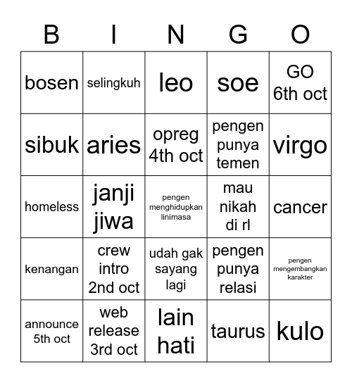 punya maureen Bingo Card