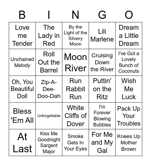 Musical Bingo Card