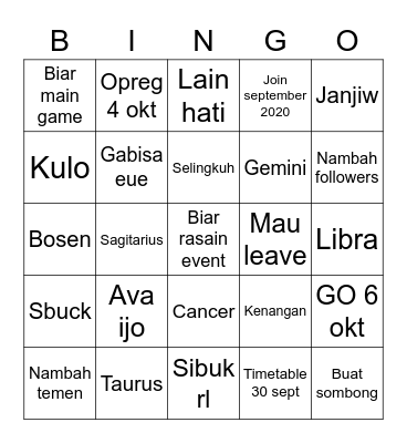 Freya Bingo Card