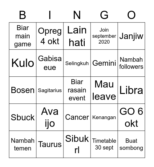 Freya Bingo Card