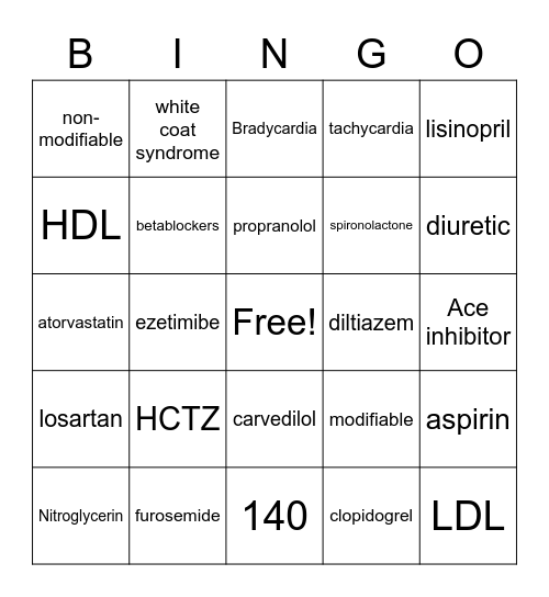 Drug-O Bingo Card