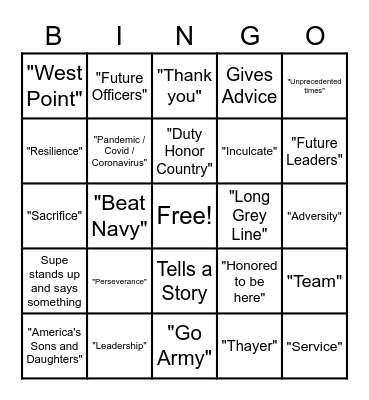 Thayer Dinner Bingo Card
