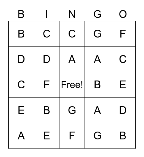 Music Note Bingo Card