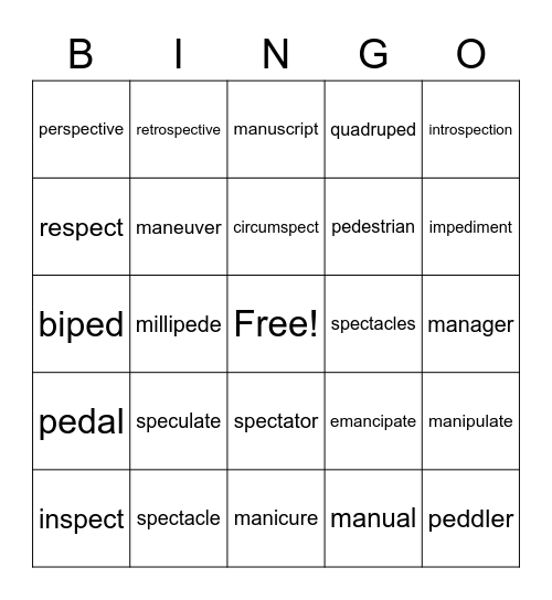 Vocabulary Review Bingo Card