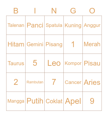 Glory Punya Bingo Card