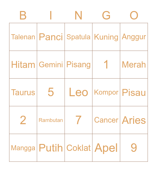 Glory Punya Bingo Card