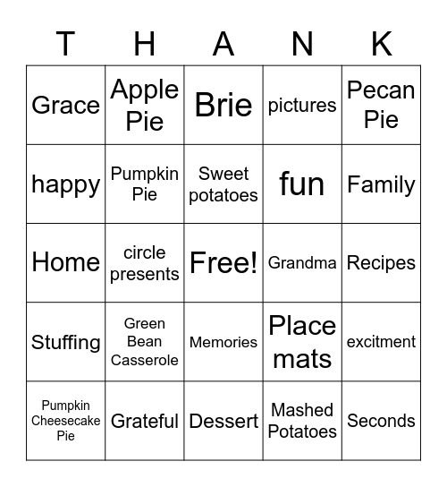 Thanksgiving Bingo :) Bingo Card