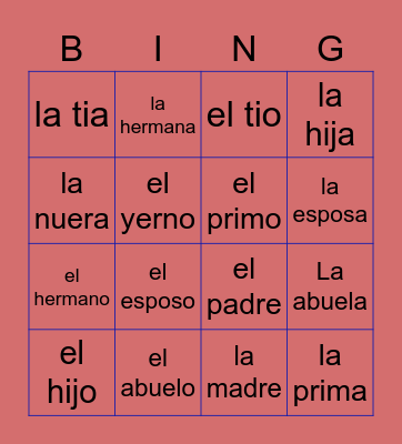 La familia sin fotos Bingo Card