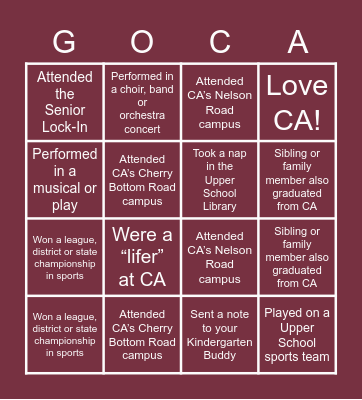 CA Alumni Bingo Card