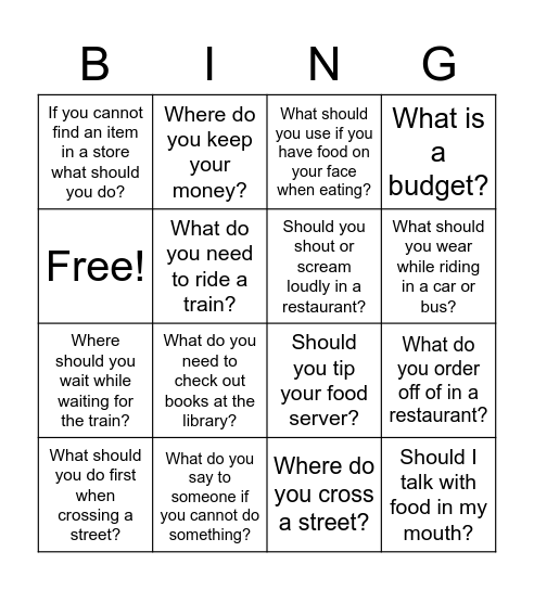In the Community Bingo Card