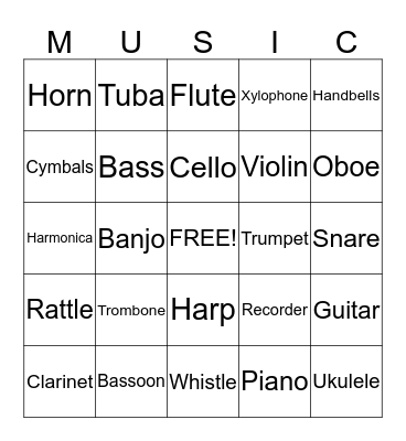 Musical Bingo Card