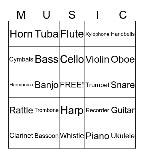 Musical Bingo Card